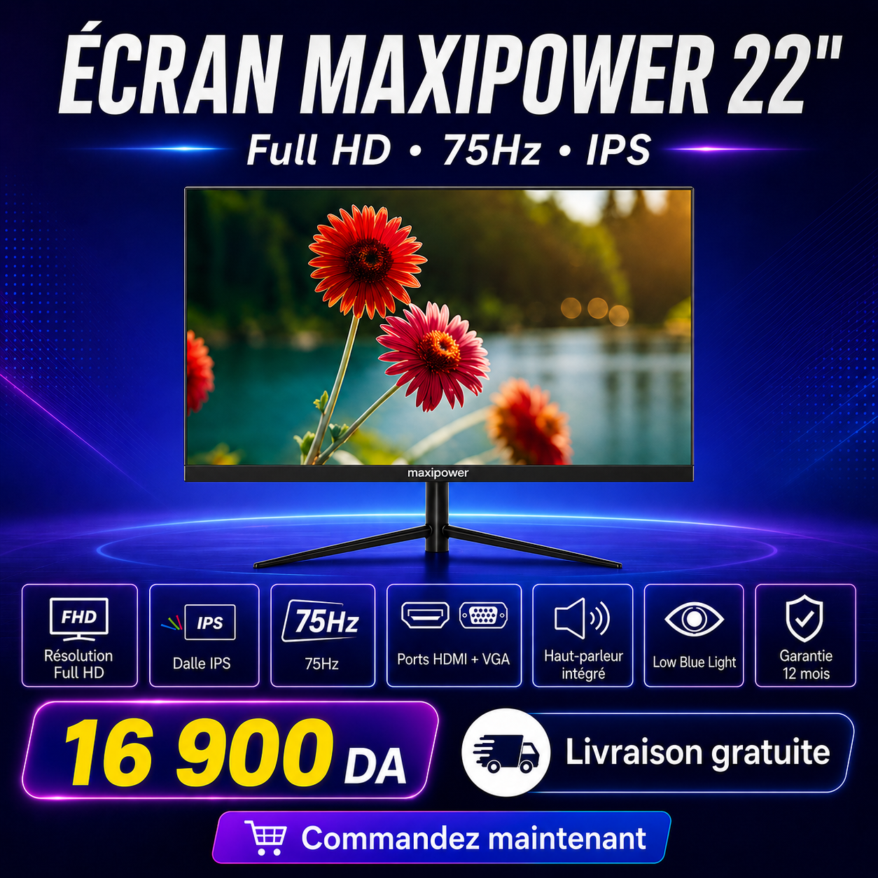 ECRAN MAXIPOXER 22POUCE FULL HD IPS 75HZ BAF INTEGRE