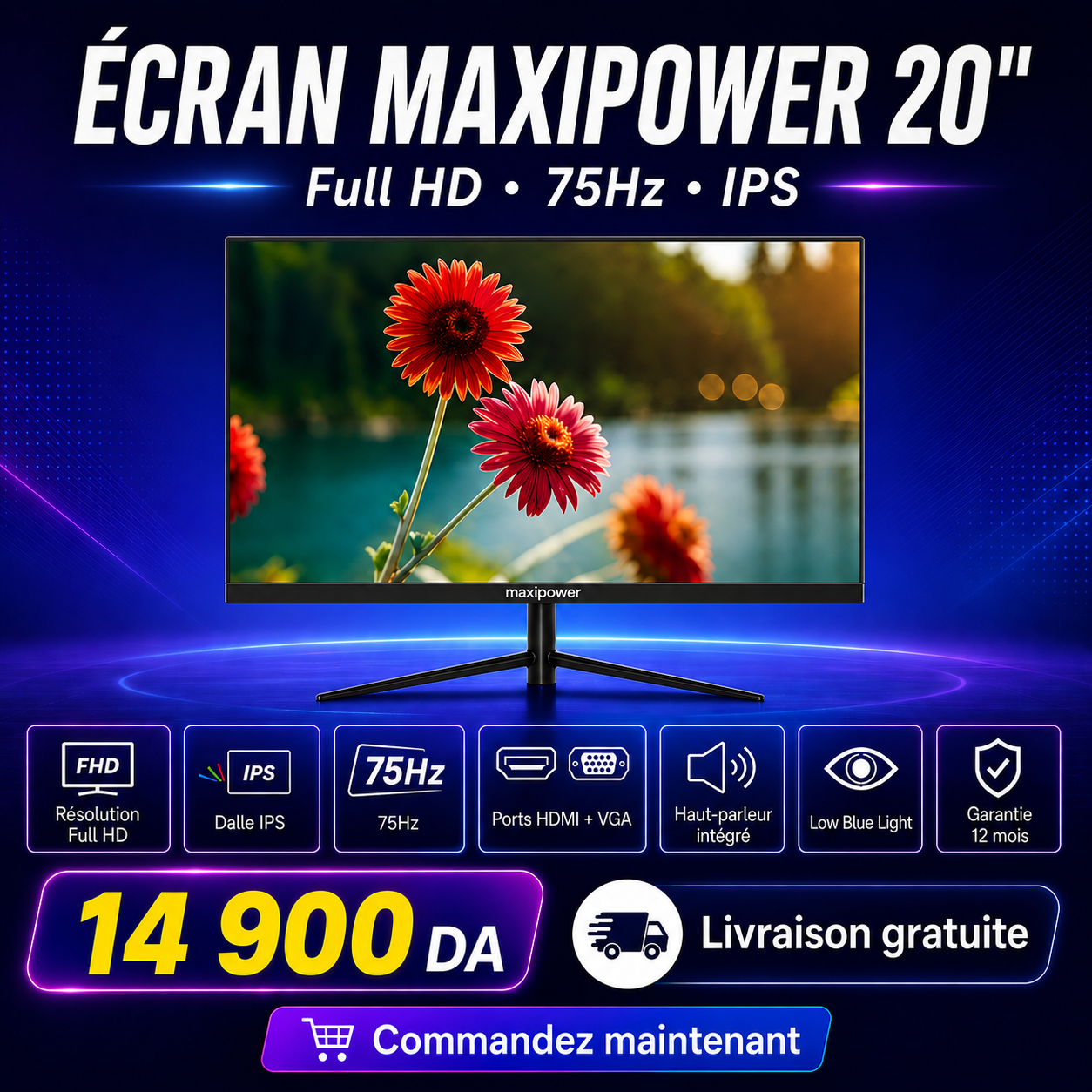 ECRAN MAXIPOXER 20POUCE FULL HD IPS 75HZ BAF INTEGRE