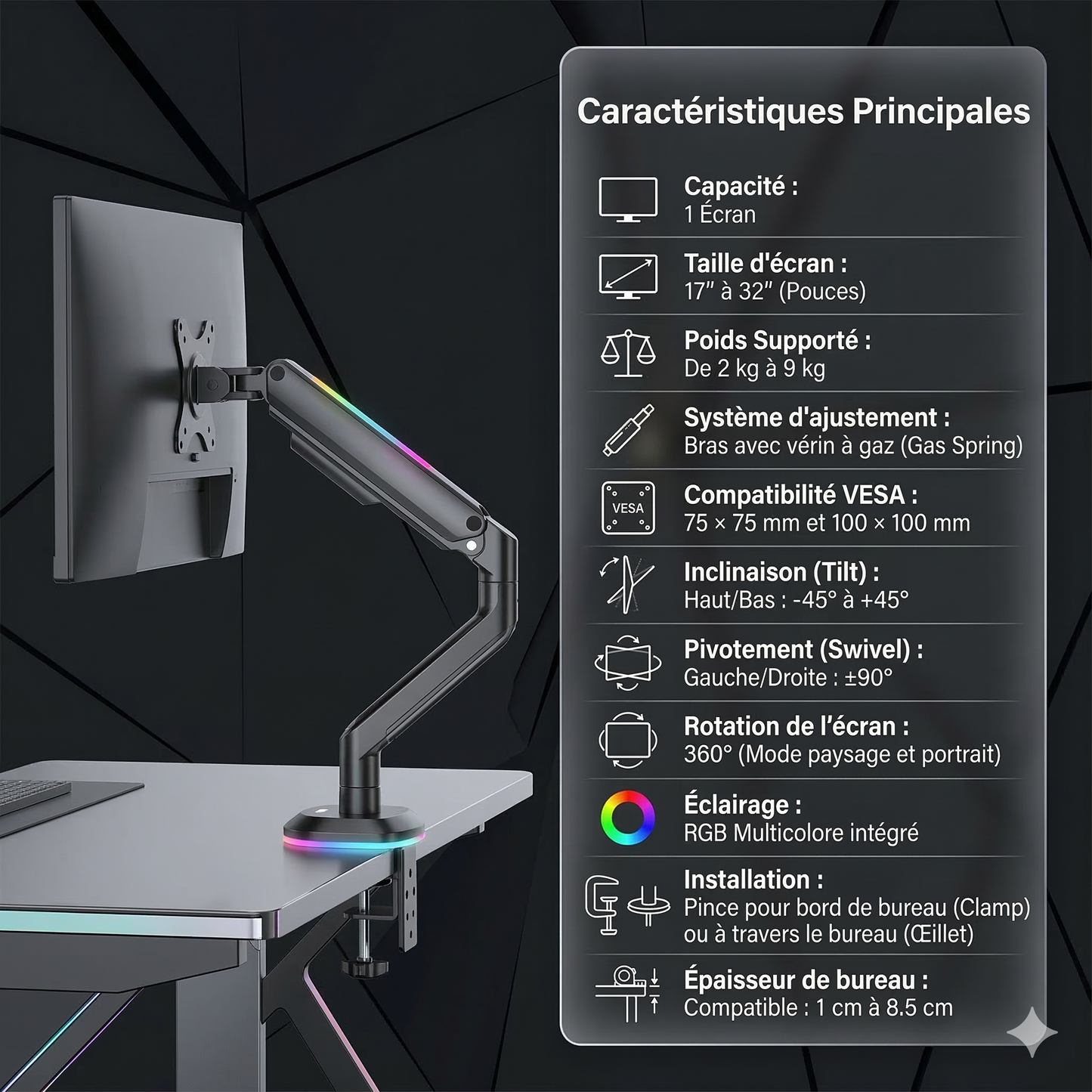 Support Écran VORTEX (2écran) avec Éclairage RGB